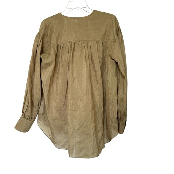Quince Silk Blend Button Up Blouse M Oversized Office Siren Olive Gold LS - Picture 6 of 6